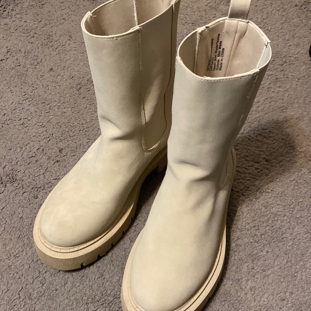 Women's Chelsea Boots Mid Calf Platform Chunky Heel Slip On Combat Size 9